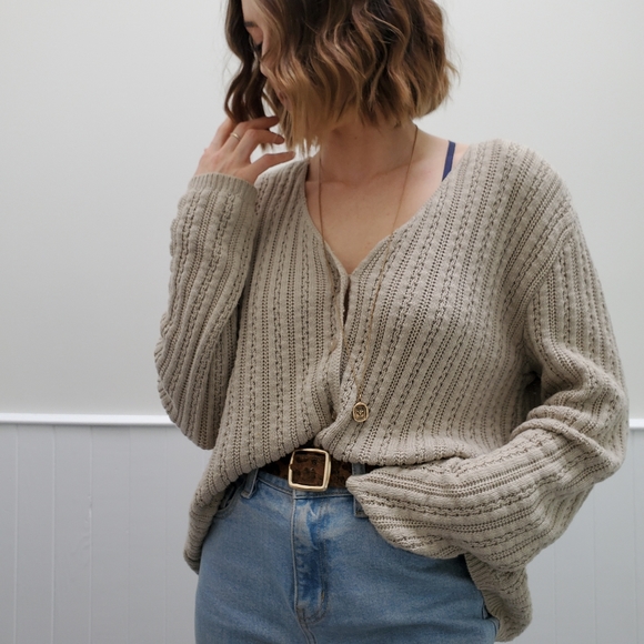 VINTAGE Oatmeal Cardigan Sweater - Picture 4 of 8
